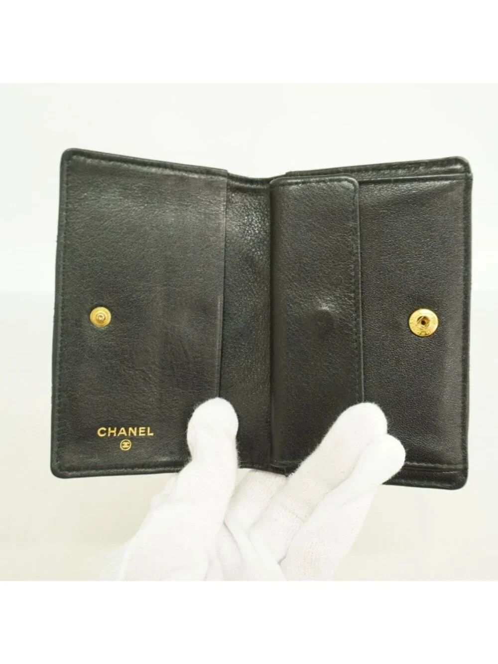 Chanel Card Case Bicolor Leather Black Gold